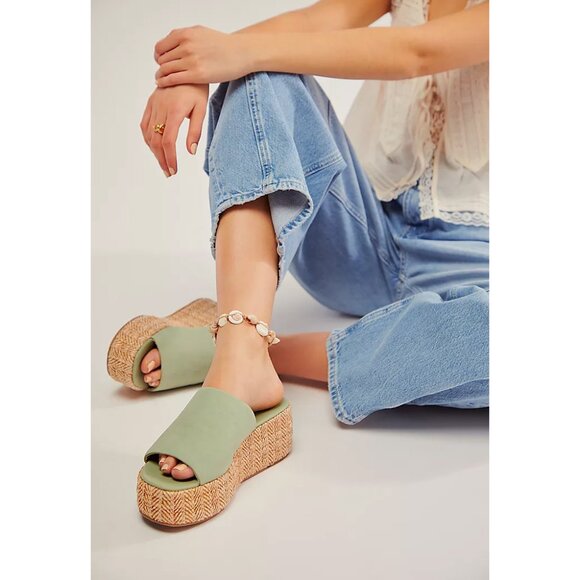 🎉LAST CHANCE🎉 FREE PEOPLE Harbor Raffia Flatform Sandals / Light Sage - Picture 2 of 12